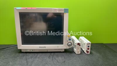 Philips IntelliVue MP70 Neonatal Patient Monitor with 1 x Philips M3015A Opt C06 CO2 Microstream Including CO2, Press and Temp Options and 1 x Philips M3001A Opt A01C06 Module Including ECG, SpO2, NBP, Press and Temp Options (Powers Up with Missing Dial-S