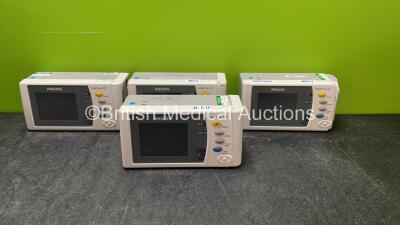 4 x Philips IntelliVue X2 Handheld Patient Monitors Including ECG, SpO2, NBP, Press and Temp Options (All Power Up, Batteries Not Included) *SN DE506H9433, DE315C6558, DE654U6805, DE95039374*