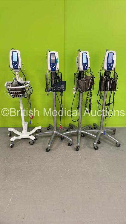 4 x Welch Allyn SPOT Vital SIgns Monitors on Stands with Selection of Cables (All Power Up) *S/N 200802848 / 201312573 / 200800903 / 201114901*