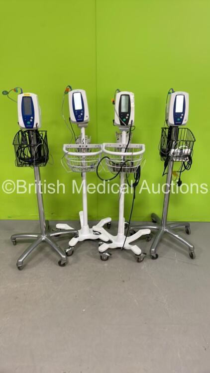 3 x Welch Allyn SPOT Vital SIgns Monitors on Stands with Selection of Cables and 1 x Welch Allyn 420 Series Vital Signs Monitor on Stand (All Power Up) *S/N 201008954 / 200810192 / 200301394*