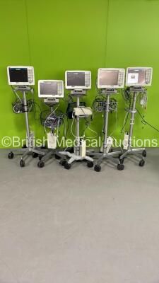 5 x Drager Infinity Delta XL Patient Monitors on Stands with 6 x Power Supplies and Selection of Leads (All Power Up)