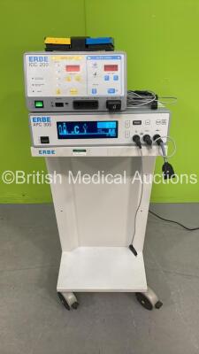 ERBE ICC 200 Electrosurgical / Diathermy Unit with ERBE APC 300 Argon Coagulator Unit Version 2.20 on Stand and Footswitch (Powers Up)