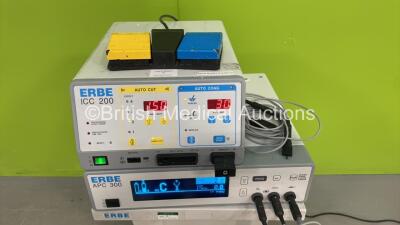 ERBE ICC 200 Electrosurgical / Diathermy Unit with ERBE APC 300 Argon Coagulator Unit Version 2.20 on Stand and Footswitch (Powers Up) - 2