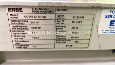 ERBE ICC 200 Electrosurgical / Diathermy Unit with ERBE APC 300 Argon Coagulator Unit Version 2.20 on Stand and Footswitch (Powers Up) - 4