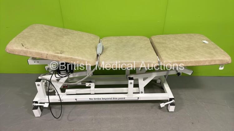 Unknown Make of Electric 3 Way Patient Examination Couch with Controller (Powers Up)