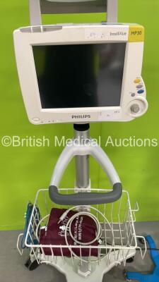 1 x GE Carescape Vital Signs Monitor on Stand with Leads and 1 x Philips IntelliVue MP30 Patient Monitor on Stand with Philips M3001A Multiparameter Module with ECG/Resp, SPO2 and NBP Options and Philips M3015A Module with Press, Temp and Microstream Opti - 2