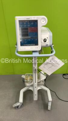 Philips Respironics V60 Ventilator on Stand Software Version 3.00 - Software Options AVAPS, C-FLex and Ramp - Total Running Hours 14986 with Hoses (Powers Up) *S/N 100005973*