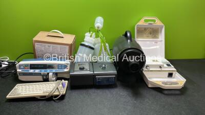 Mixed Lot Including 1 x Carefusion Alaris CC Pump (Powers Up with Error) 1 x Cherry Keyboard, 1 x Philips Respironics REMstar C Flex CPAP Unit with 1 x System One Humidifier and 1 x AC Power Supply (Powers Up) 1 x Merlin @home Transmitter, 4 x Bottles, 1 