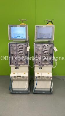 2 x Fresenius Medical Care 5008 CorDiax Dialysis Machines Software Version V4.50 - Running Hours 24274 / 24162 with Hoses (Both Power Up with BTM Errors)