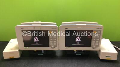 2 x Drager Infinity Delta Patient Monitors with HemoMed 1, Aux/Hemo 3, NBP and MultiMed Options, 2 x Siemens Docking Stations and 2 x AC Power Supplies (Both Power Up)