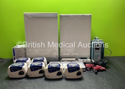 Mixed Lot Including 2 x X-Ray Viewing Screens (1 x Missing Plug) 1 x IVAC 572 Variable Pressure Volumetric Pump, 1 x Focus Research CE70 Unit, 6 x GE 5401272 Rechargeable Smart Batteries (Untested) 2 x EZ-IO G3 Power Drivers (Both Power Up with Low Batter