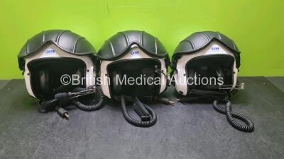 3 x Headset Services Limited White Helicopter Helmets with Built in Microphones