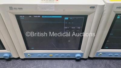 3 x Mindray MEC-1000 Patient Monitors Including ECG, NIBP, SpO2 and T1 Options (All Power Up) *SN AQ-76101223 / AQ-76101225 / AQ-1C164634* - 3