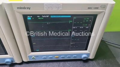3 x Mindray MEC-1000 Patient Monitors Including ECG, NIBP, SpO2 and T1 Options (All Power Up) *SN AQ-76101223 / AQ-76101225 / AQ-1C164634* - 4