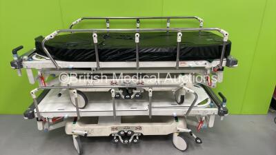 2 x Huntleigh Lifeguard Patient Trolleys with 1 x Mattress (Hydraulics Tested Working)