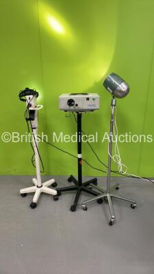 Luxtec 9300XSP Light Source on Stand (Powers Up with Good Bulb), 1 x Brandon Medical Patient Examination Lamp on Stand (Powers Up with Good Bulb) and 1 x Welch Allyn Solarc Light Source on Stand with Head Torch (Powers Up with Good Bulb) *S/N 0836003 / 50