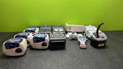 Mixed Lot Including 2 x ResMed AutoSet Spirit II CPAP Units, 2 x ResMed Escape CPAP Units, 1 x ResMed S9 Escape CPAP Unit, 5 x Philips System One Humidifier Units, 1 x Philips REF M8040A Module Rack, 1 x Medela Module Rack, 1 x Welch Allyn Suretemp Plus E