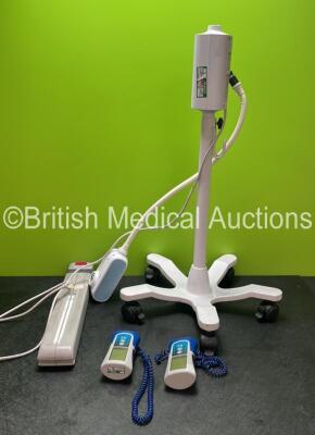 Mixed Lot Including 1 x Welch Allyn GS300 Light (Powers Up with Damaged Arm-See Photo) 1 x Arjohuntleigh Battery *Untested* 2 x Accu System Thermometers (Both Untested Due to Possible Flat Batteries) *SN 1334, NA, NA*