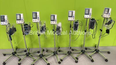7 x Omron HEM-907 Digital Blood Pressure Monitors on Stands with Hoses and Cuffs ( All Power Up) *S/N 58000003AF / 20100400200AF / 20100100298AF / 20100400599AF / 20100400297AF / 20100100582AF / 20100200461AF*