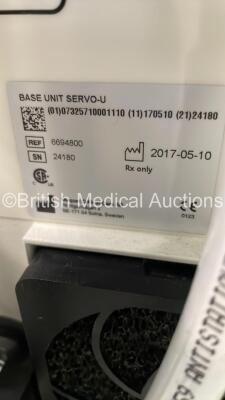 Maquet Servo U Ventilator System Ref 6694800 Version 4.4 Software Version 4.4.0.78 - Total Operating Time 45879 Hours - Total Ventilator Time 22053 Hours with Hoses and Expiratory Cassette (Powers Up) *S/N 24180* - 5