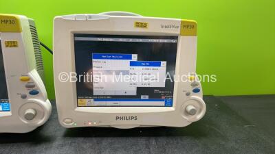 2 x Philips IntelliVue MP30 Patient Monitors (Both Power Up) *SN DE72870436, DE52612019* *H* - 3