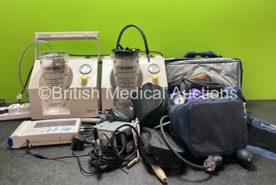 Mixed Lot Including 2 x Eschmann VP25 Suction Units with 2 x Cups (BNoth Power Up, 1 with Missing Lid-See Photo) 1 x Huntleigh Dopplex Assist Unit (No Power with Damaged Power Supply-See Photo) 7 x BP Meters with Cuffs and 1 x Extruder Handpiece *SN 710XX