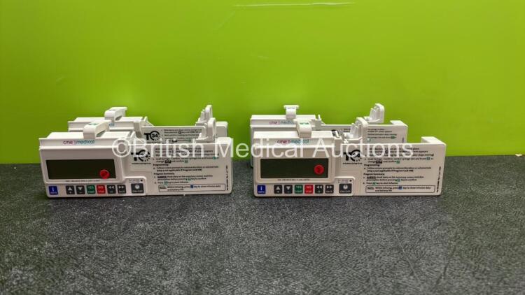 4 x CME Medical Syringe Pumps (All Power Up, 2 with Service Message 1 with Missing Battery Cover-See Photos) *SN S37307, S37434, S37110, S37419*