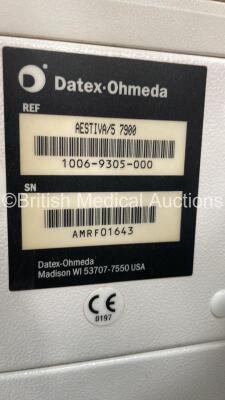Datex-Ohmeda Aestiva/5 Anaesthesia Machine with Datex-Ohmeda Aestiva SmartVent Software Version 3.5 with Bellows, Absorber and Hoses, Monitor, Drager D-Vapor Suprane Desflurane Vaporizer, GE Module Rack with 1 x E-CAiOV Gas Module with Water Trap and Spir - 6