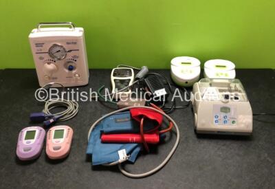 Mixed Lot Including 2 x Ardo Medical Calypso Medium Vacuum Units, 1 x Bead Bug Micro Tube Homogenizer (Powers Up) 1 x Criticare Systems Comfort Cuff NIBP Monitor with Power Supply and BP Cuffs (Powers Up) 1 x Fisher & Paykel Neopuff Infant Resuscitator, 1