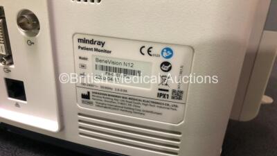 Mindray BeneVision N12 Patient Monitor *Mfd - 12/04/2020* Software Version - V02.19 with 1 x Mindray MPM Platinum Multiparameter Module with IBP1, IBP2, T1, T2, ECG, SPO2 and NIBP Options, 1 x 5 Lead ECG Lead (Yellow Lead Plastic Deteriorating - See Photo - 7