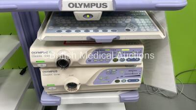 2 x Olympus Stack Trolleys with 1 x Olympus OEV181H Monitor, Keyboard, Olympus Evis Lucera CV-260 and Olympus Evis Lucera CLV-260 (All Power Up) *7321628 / 7525501 / 7514958* - 3