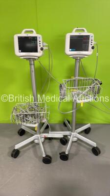 2 x GE DASH 3000 Patient Monitors on Stands with BP1/3, BP2/4, SPO2, Temp/Co, CO2, NBP and ECG Options (Both Power Up with Some Damaged/Missing Casing - See Photos) *D3DJ7387G / H3EHE823G*