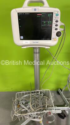 2 x GE DASH 3000 Patient Monitors on Stands with BP1/3, BP2/4, SPO2, Temp/Co, CO2, NBP and ECG Options (Both Power Up with Some Damaged/Missing Casing - See Photos) *D3DJ7387G / H3EHE823G* - 3