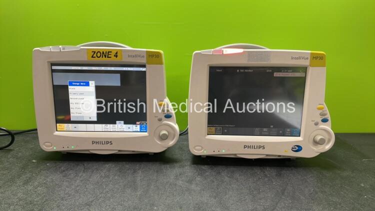 2 x Philips IntelliVue MP30 Patient Monitors (Both Power Up) *SN DE62234059, DE72843995* *H*