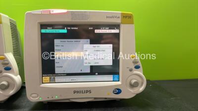 2 x Philips IntelliVue MP30 Patient Monitors (Both Power Up) *SN DE62234059, DE72843995* *H* - 3