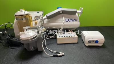 Mixed Lot Including 1 x Eschmann VP25 Portable Suction Unit with Cup (Powers Up) 1 x DeVilbiss Suction Unit with 1 x AC Power Supply (Powers Up) 1 x Omron NE C28P Compressor Nebulizer (Powers Up) 1 x KanMed KBW50 Calibrating / Control Box, 1 x Wispa 200LT