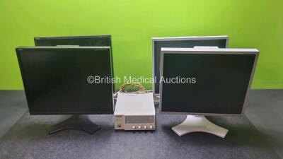 Mixed Lot Including 2 x NED LCD Monitors (1 x with Damage to Casing - See Photos) , 2 x GE LCD Monitors and 1 x Sony Camera Control Unit with 1 x 10 Lead ECG Lead