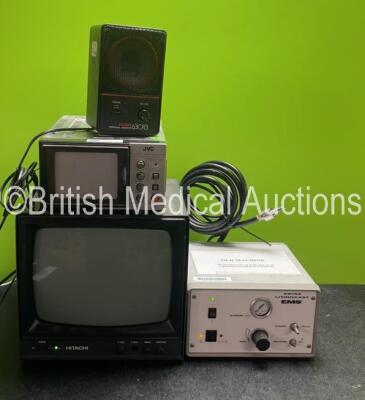 Mixed Lot Including 1 x Hitachi VM-1200K Video Monitor, 1 x JVC Colour Video Monitor, 1 x EMS Swiss Lithoclast Unit and 1 x Fostex 6301B Personal Monitor (All Power Up)