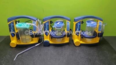 3 x LSU Laerdal Suction Unit with 3 x Suction Cups 3 x Batteries and Hoses (All Power Up 2 x with Missing Casing and 1 x with Slightly Damaged Casing - See - Photo)