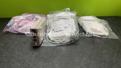 Job Lot Including 3 x Philips M3081-61602 Connection Leads, 6 x Philips M1669A 3 Lead ECG Trunk Leads, 3 x Philips NBP Air Hoses with 1 x Agilent M3000A Module Including ECG, SpO2, NBP, Temp and Press Options *Damaged-See Photo)