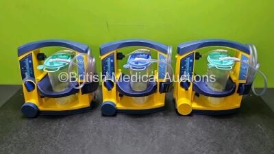 3 x LSU Laerdal Suction Unit with 3 x Suction Cups 3 x Batteries and Hoses (All Power Up 1 x with Missing Casing)