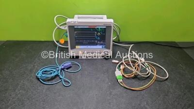 EDAN iM50 Touch Screen Patient Monitor *Mfd 2014* Including ECG, SpO2, NIBP, T1, T2 Options with 1 x 3 Lead ECG Lead, 1 x BP Hose and 1 x SpO2 Finger Sensor Connector (Powers Up Light Cover Missing - See Photo)