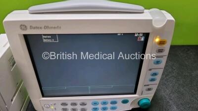 Job Lot Including 1 x GE Type F-FM-00 Patient Monitor (Powers Up) with 1 x GE Type E-PSMP-00 Module with ECG, SpO2, T1,T2 P1, P2 and NIBP Options and 1 x GE Type N-FC-00 Module with Mini D-Fend Water Trap *SN 6353159 / 6355181 / 6364289* - 2