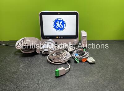 GE B125 Patient Monitor Including ECG, NIBP, SpO2, T1, T2, IBP1and IBP2 Options with 1 x GE E-miniC-00 Module, 1 x 5 Lead ECG Lead, 1 x NIBP Hose with BP Cuff, 1 x SpO2 Finger Sensor and 1 x IBP Lead (Powers Up) *Mfd 06-2020*