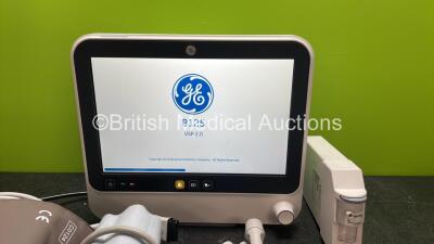 GE B125 Patient Monitor Including ECG, NIBP, SpO2, T1, T2, IBP1and IBP2 Options with 1 x GE E-miniC-00 Module, 1 x 5 Lead ECG Lead, 1 x NIBP Hose with BP Cuff, 1 x SpO2 Finger Sensor and 1 x IBP Lead (Powers Up) *Mfd 06-2020* - 2