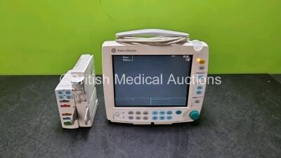 Job Lot Including 1 x GE Type F-FM-00 Patient Monitor (Powers Up) with 1 x GE Type E-PSMP-00 Module with ECG, SpO2, T1,T2 P1, P2 and NIBP Options and 1 x GE Type N-FC-00 Module with Mini D-Fend Water Trap *SN 6355185 / 6364291*