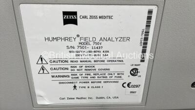 Zeiss Humphrey Field Analyzer Model 750i Rev 4.2.2 with finger Trigger on Motorized Table and Printer (Powers Up) ***IR905*** - 6