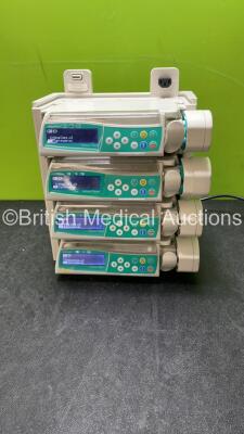 4 x B Braun Perfusor Space Syringe Pumps with 1 x B.Braun Space Docking Station - Missing Cover (All Power Up) *SN 237152 / 272402 / 47066 / 46365*