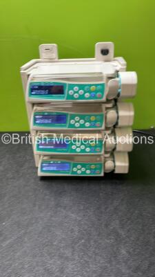 4 x B Braun Perfusor Space Syringe Pumps with 1 x B.Braun Space Docking Station - Missing Cover (All Power Up) *SN 237150 / 72418 / 47050 / 272326*