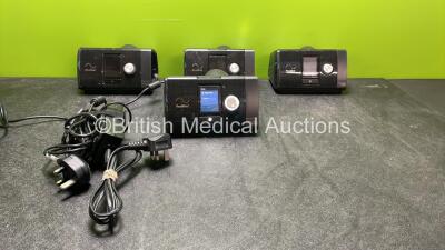 4 x ResMed Airsense 10Autoset CPAP Units with 2 x AC Power Supplies (All Power Up with Missing Side Covers-See Photo) *SN 23171683101, 23193497064, 23161672038, 23172594488*